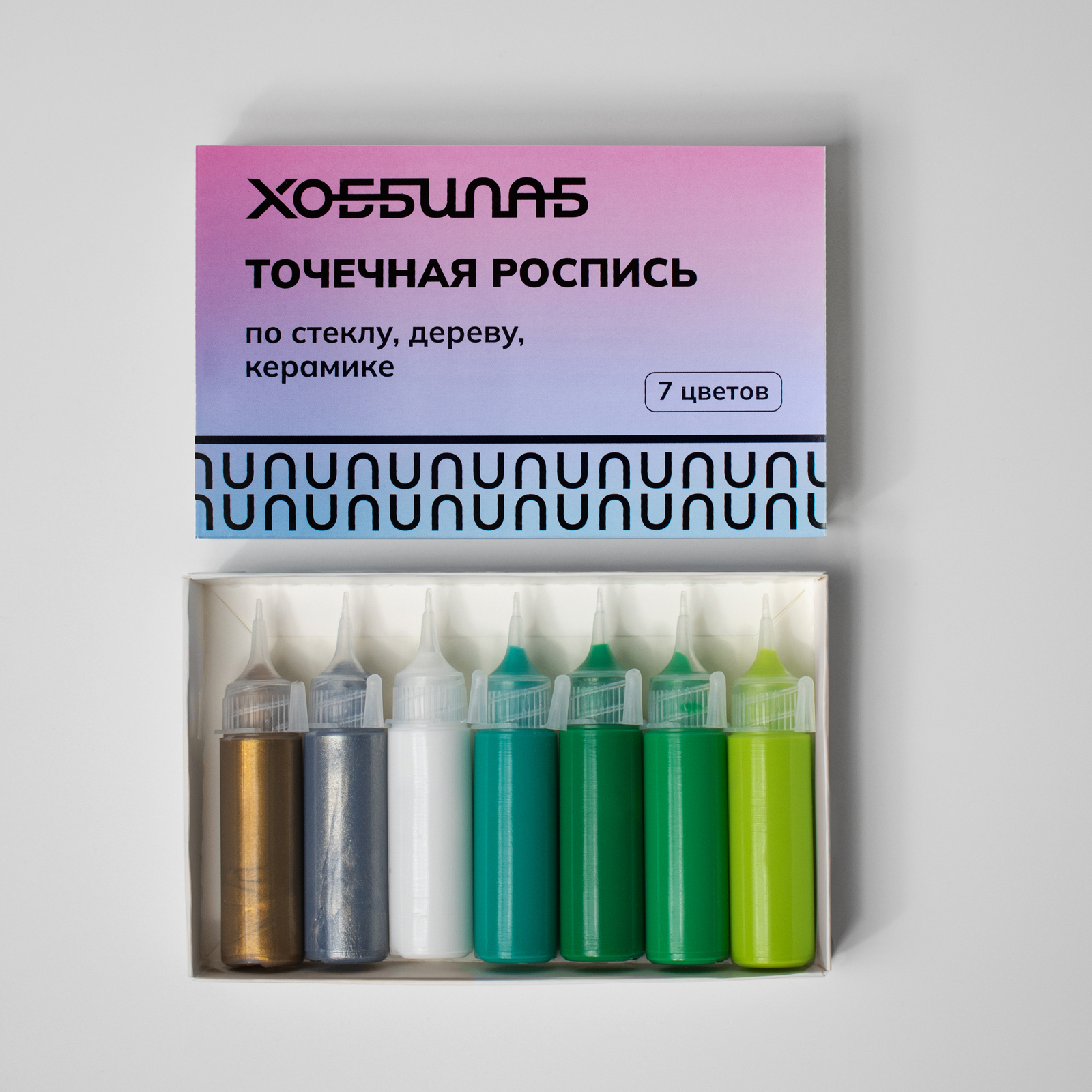Набор акриловых красок ХОББИЛАБ для точечной росписи Зеленый 7 цветов - фото 2