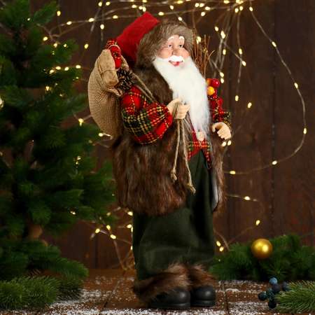 Дед мороз Зимнее волшебство «В пушистой жилетке с веточками» 45 см
