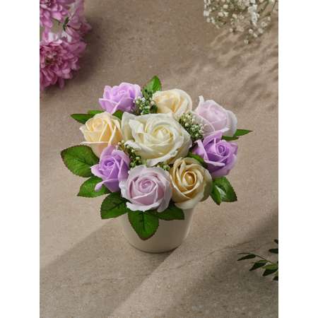 Сувенирное мыло SKUINA Цветочная композиция из 9 бело-молочно-фиолетовых роз