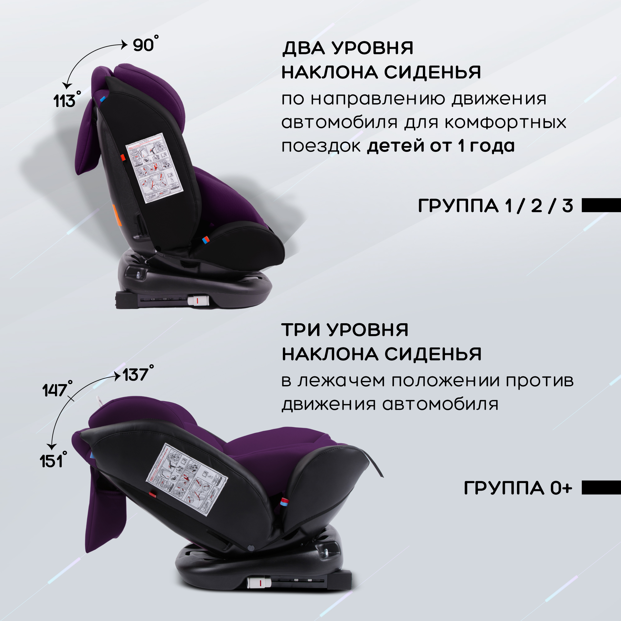 Автокресло Amarobaby Brilliant Isofix класс D группа 0+/1/2/3 Фиолетовый - фото 7