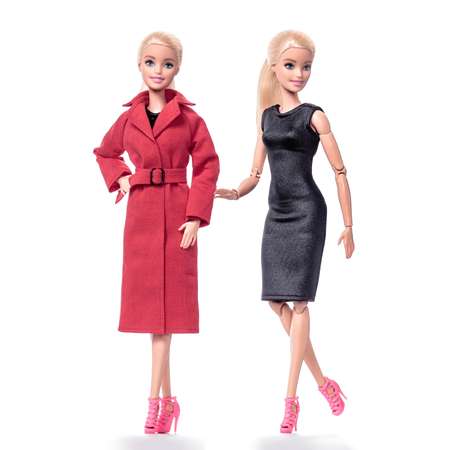 Плащ платье и пояс одежда для Barbie VIANA черный и красный