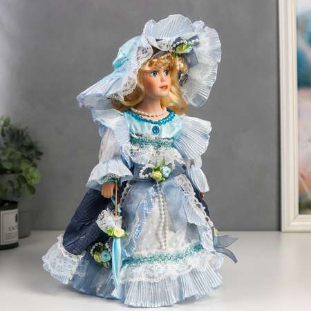 Кукла коллекционная Зимнее волшебство керамика «Леди Анна в сине-голубом платье» 30 см