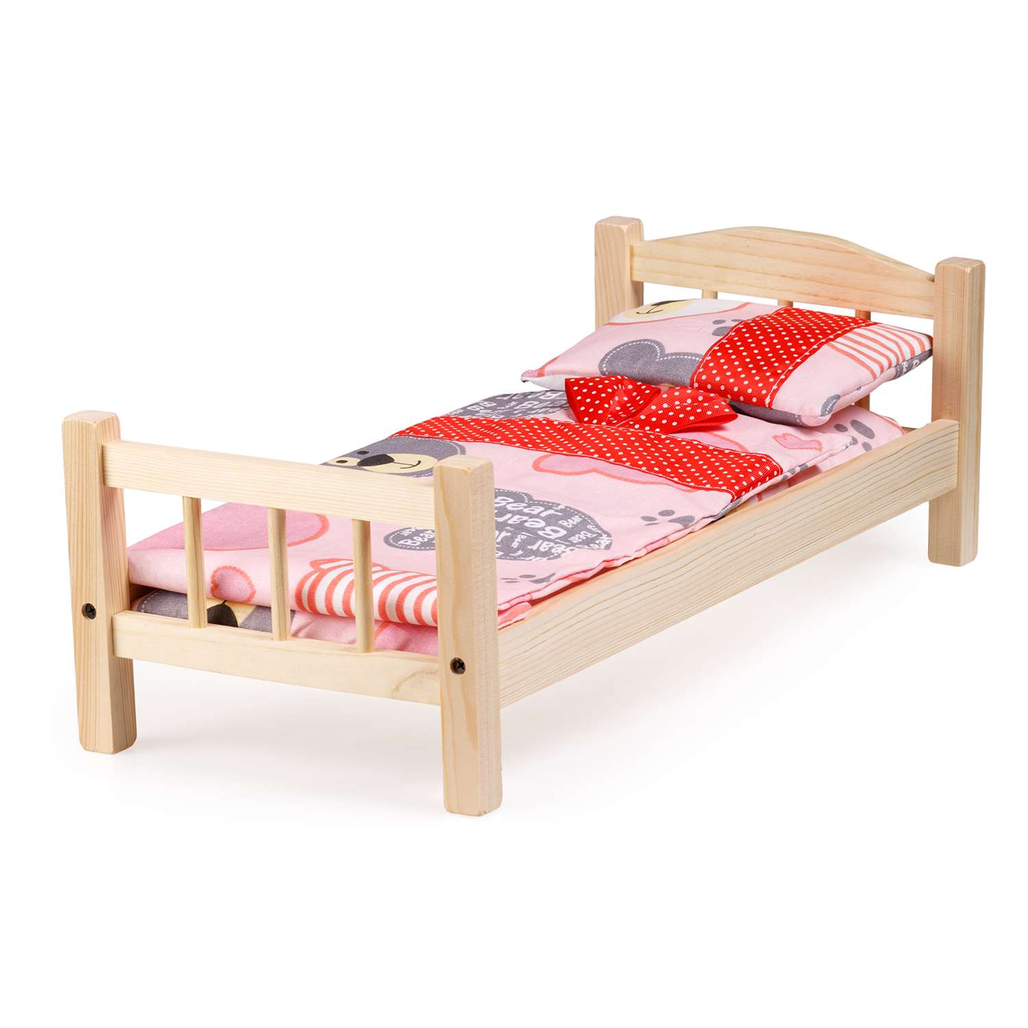 Кроватка для кукол Тутси с двумя спинками светлая деревянная 1-307-2021 - фото 1