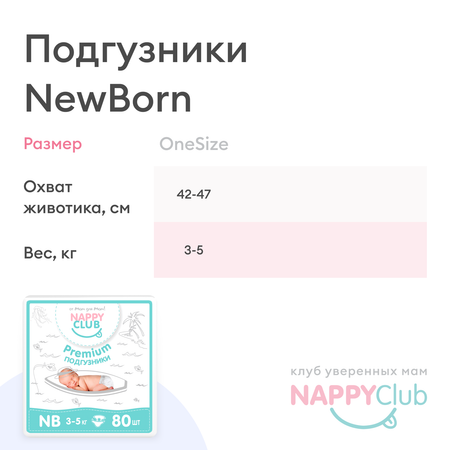 Подгузники для новорожденных NappyClub Premium 1 3-5 кг 80 шт.
