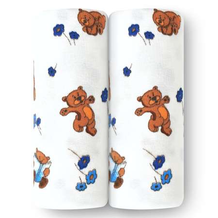 Набор фланелевых пеленок loombee детские хлопковые Медведи с цветами 2 шт