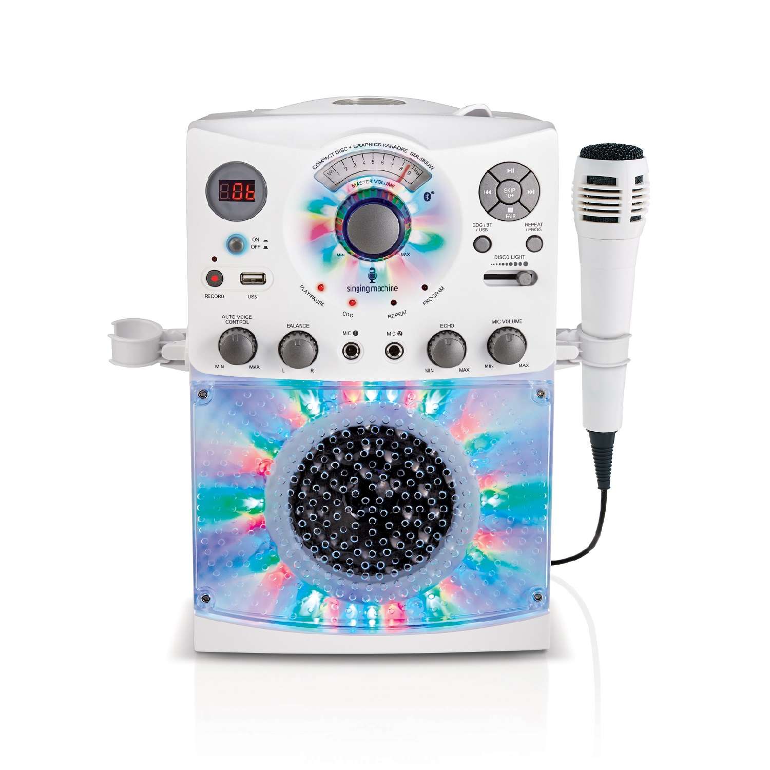 Караоке система Singing Machine с LED Disco подсветкой белый Bluetooth CD+G USB - фото 2