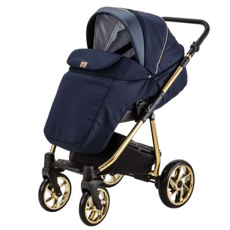 Коляска 3в1 BeBe-mobile Gusto SE GU204 Темно-синий-Темно-синяя перфорированная кожа-золотая рама