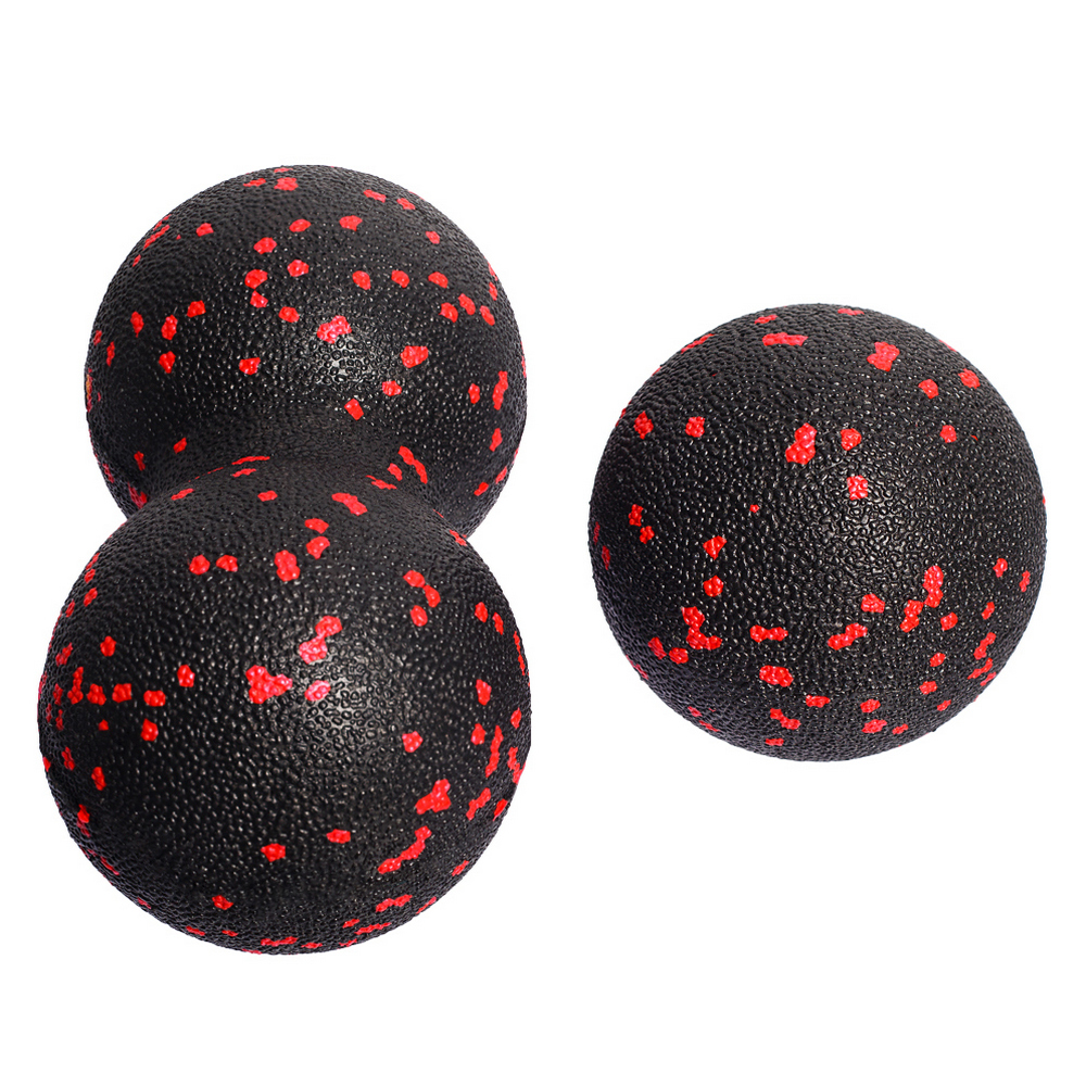 Набор массажных мячей МФР STRONG BODY классический и сдвоенный: 8 см и 8х16 см черно-красный - фото 3