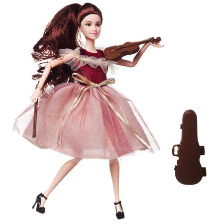 Кукла ABTOYS Яркое настроение в платье с розовой юбкой в наборе со скрипкой и аксессуарами