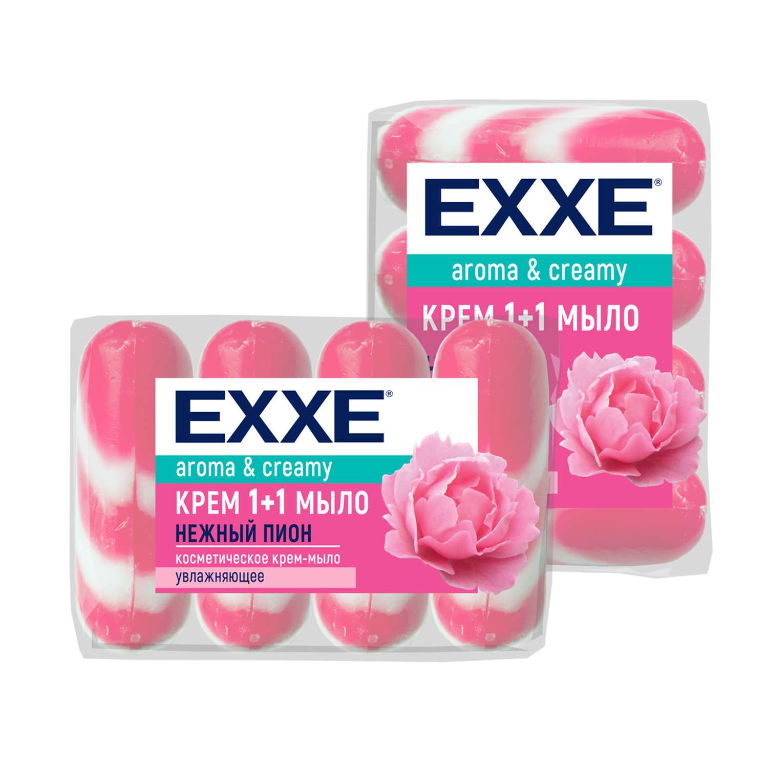Крем-мыло EXXE Нежный пион 4шт 90г розовое полосатое Эккопак - фото 1