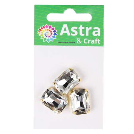 Хрустальные стразы Astra Craft в цапах прямоугольные для творчества и рукоделия 13 мм 18 мм 3 шт золото белый