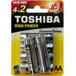 Батарейки Toshiba LR6 щелочные alkaline Пальчик High Power 6шт AA 1.5V