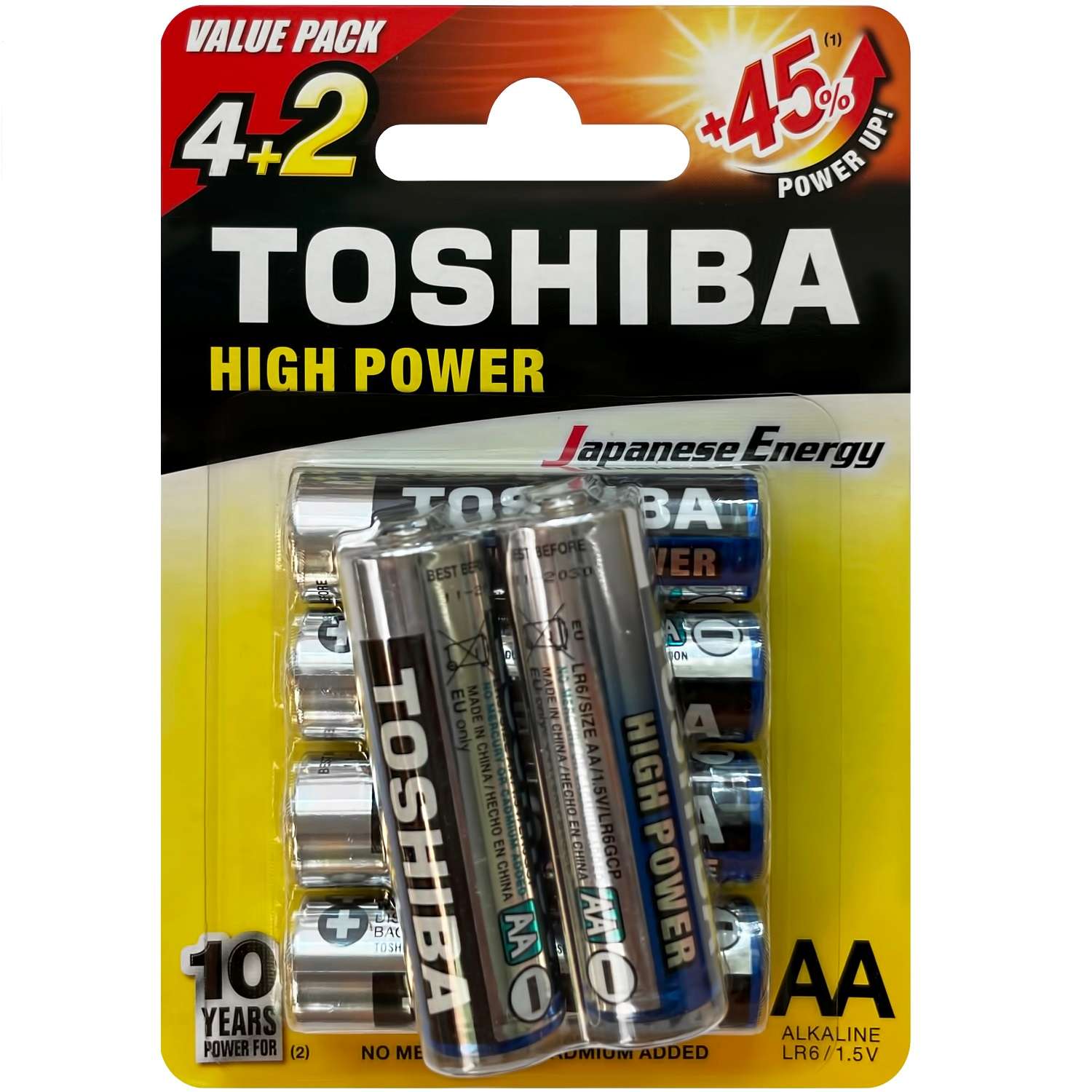 Батарейки Toshiba LR6 щелочные alkaline Пальчик High Power 6шт AA 1.5V - фото 1
