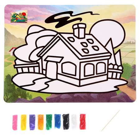 Фреска Школа Талантов с цветным основанием «Домик в деревне». 9 цветов песка