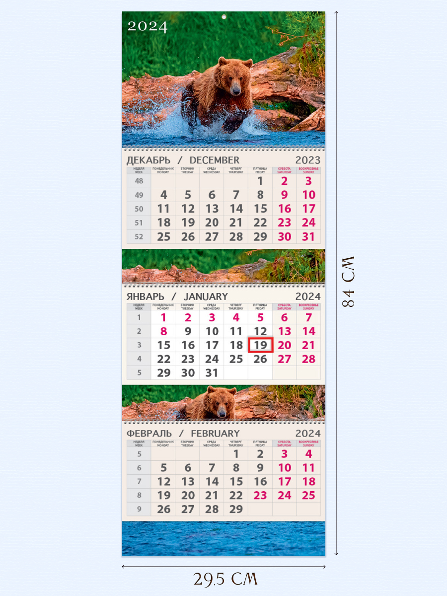 Календарь Арт и Дизайн Квартальный трехблочный премиум Медведь 2024 года - фото 2