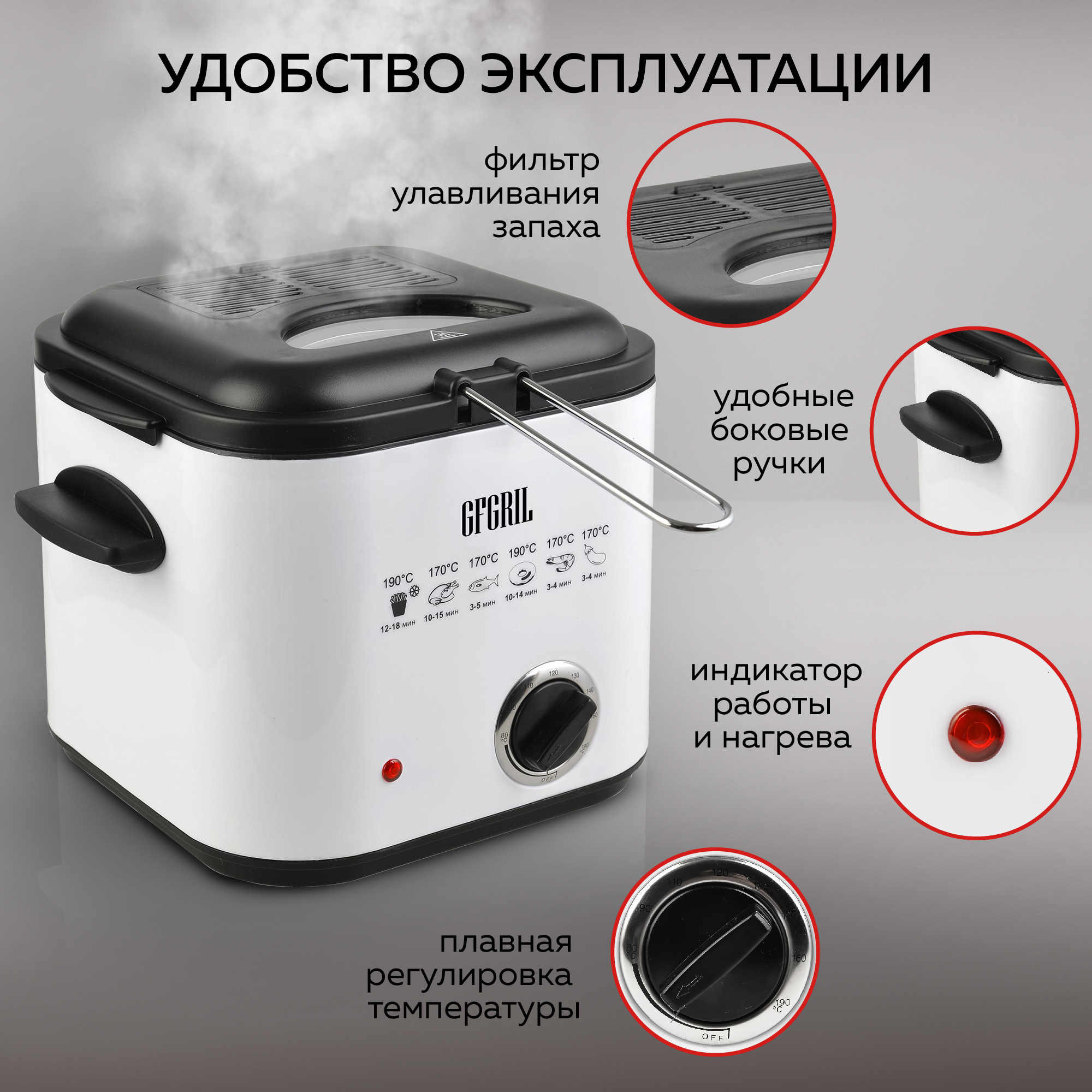 Фритюрница GFGRIL GFF-012 Easy Cook объем 1.2 л со съемной корзиной и крышкой - фото 5