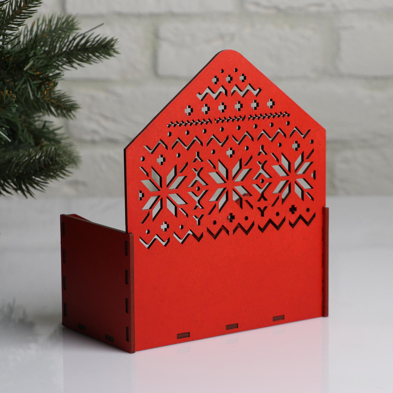Кашпо Sima-Land деревянное 16.5×9.3×19.5 см «Новогоднее. Конверт Норвежский» красный - фото 3