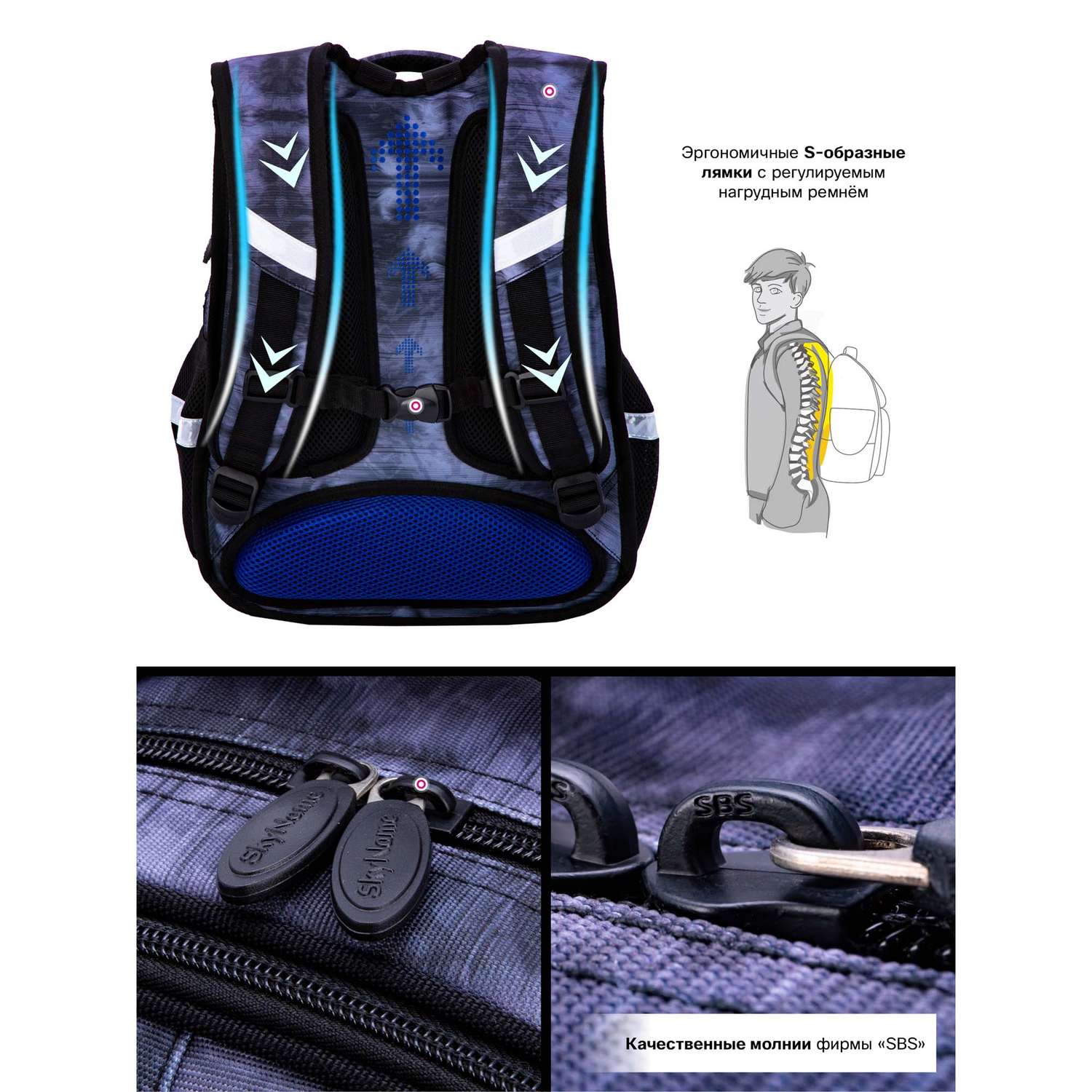 Рюкзак школьный SkyName анатомическая спинка - фото 9