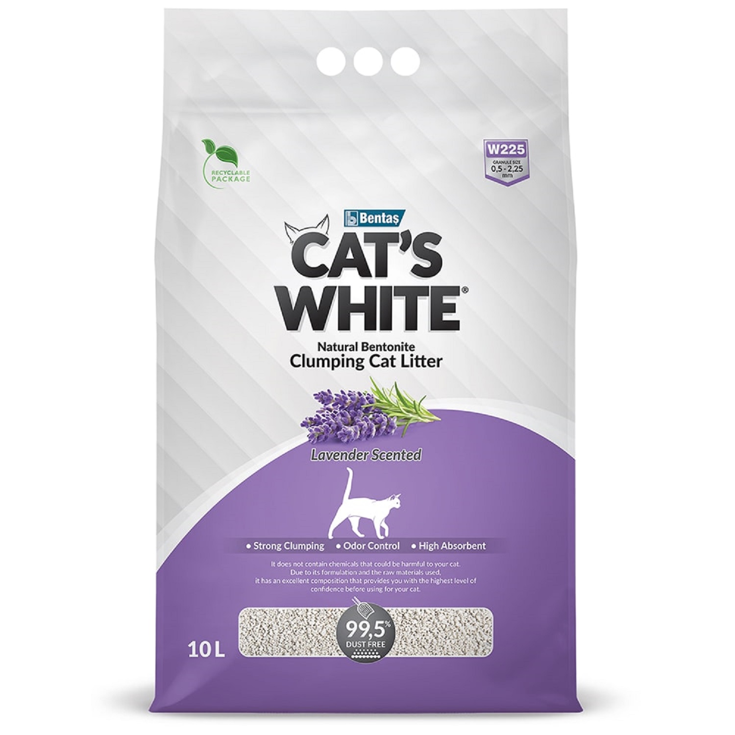 Наполнитель для кошек Cats White комкующийся с ароматом Лаванды 10л - фото 1