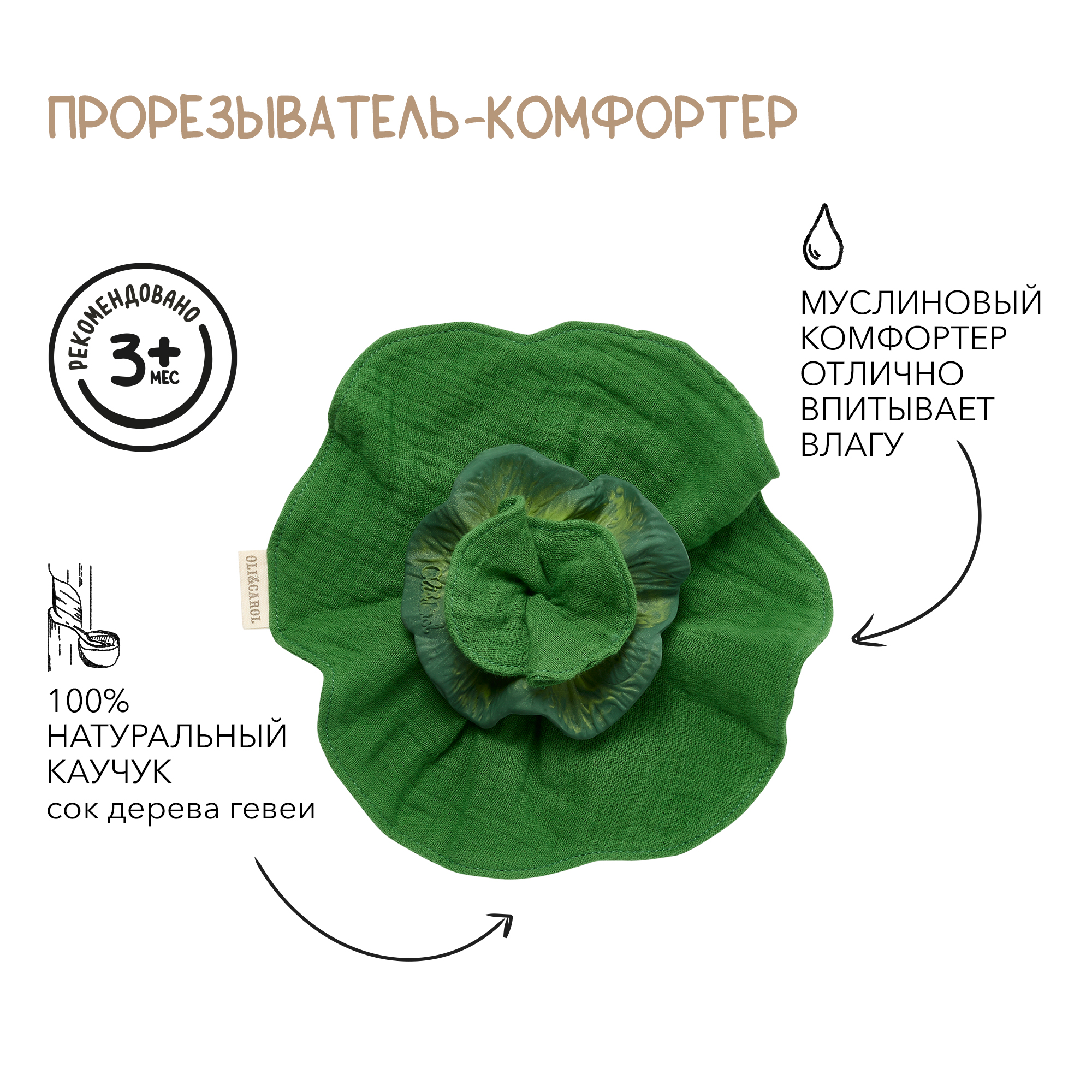 Прорезыватель комфортер OLI and CAROL mini doudou teether kendall the kale из натурального каучука - фото 2