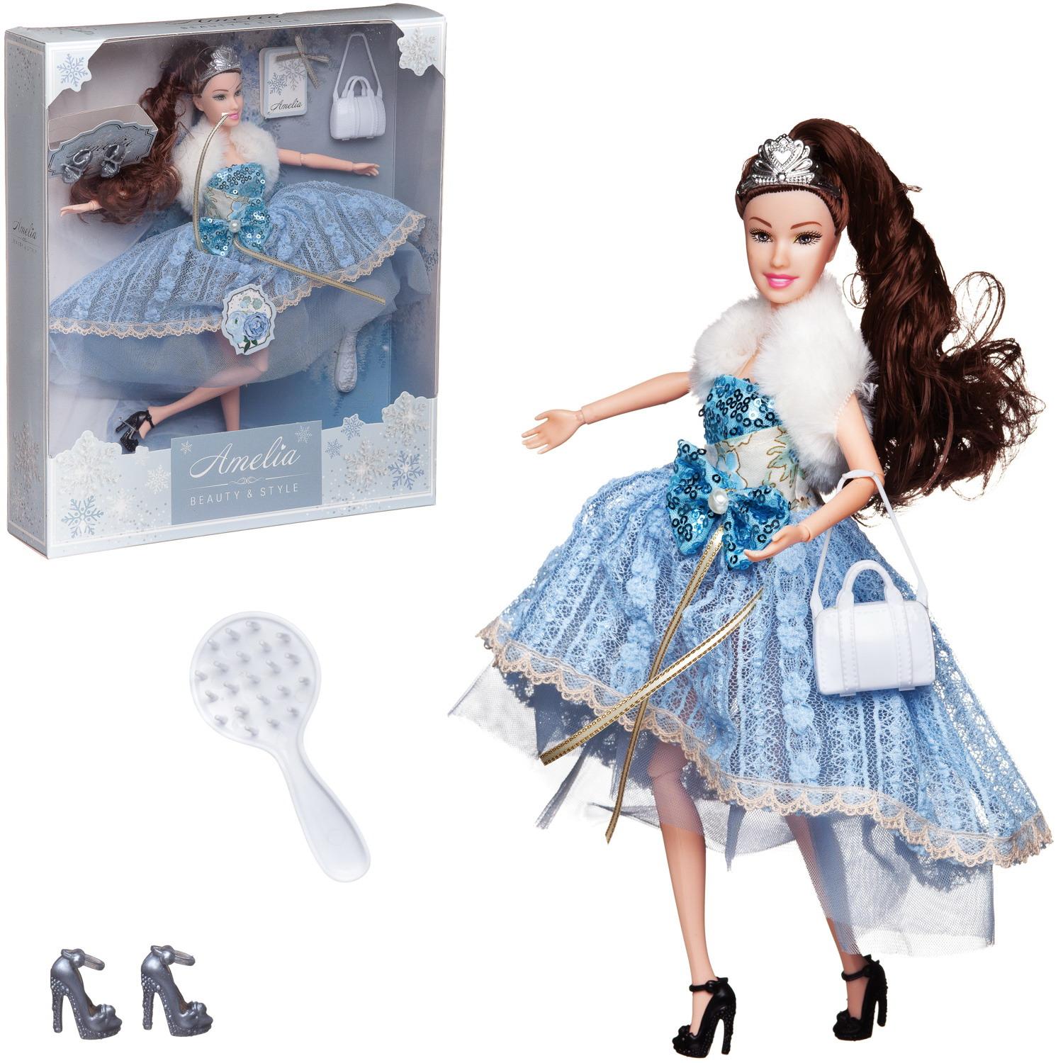 Кукла ABTOYS Бал принцессы с диадемой в платье с меховой накидкой темные волосы 30см PT-01610 - фото 2