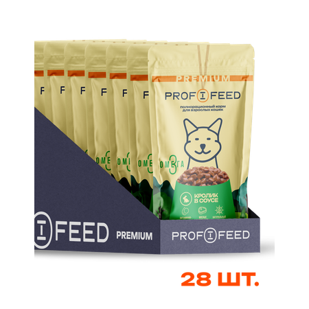 Корм консервированный для кошек пауч Profifeed с кроликом в соусе 75г 28 шт