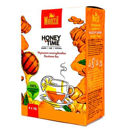 Имбирный напиток Monzil Honey Time Имбирь Мёд Куркума 6 пакетиков по 18 г