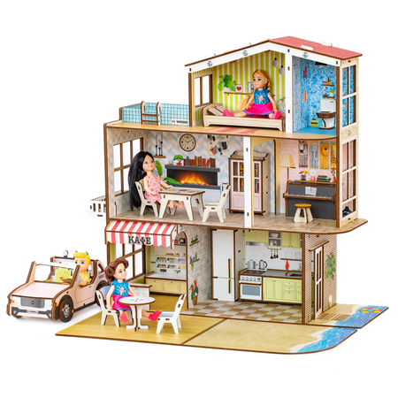 Кукольный домик с мебелью M-WOOD Пляжная вилла с бассейном