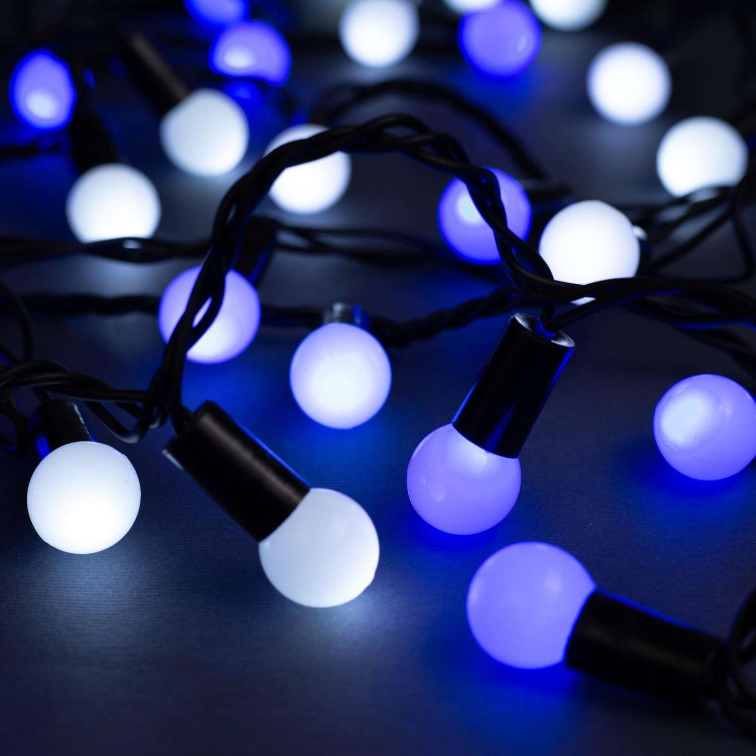 Гирлянда Luazon «Нить» «Шарики 1.5 см» IP44 тёмная нить 100 LED свечение бело-синее мигание 220 В - фото 2
