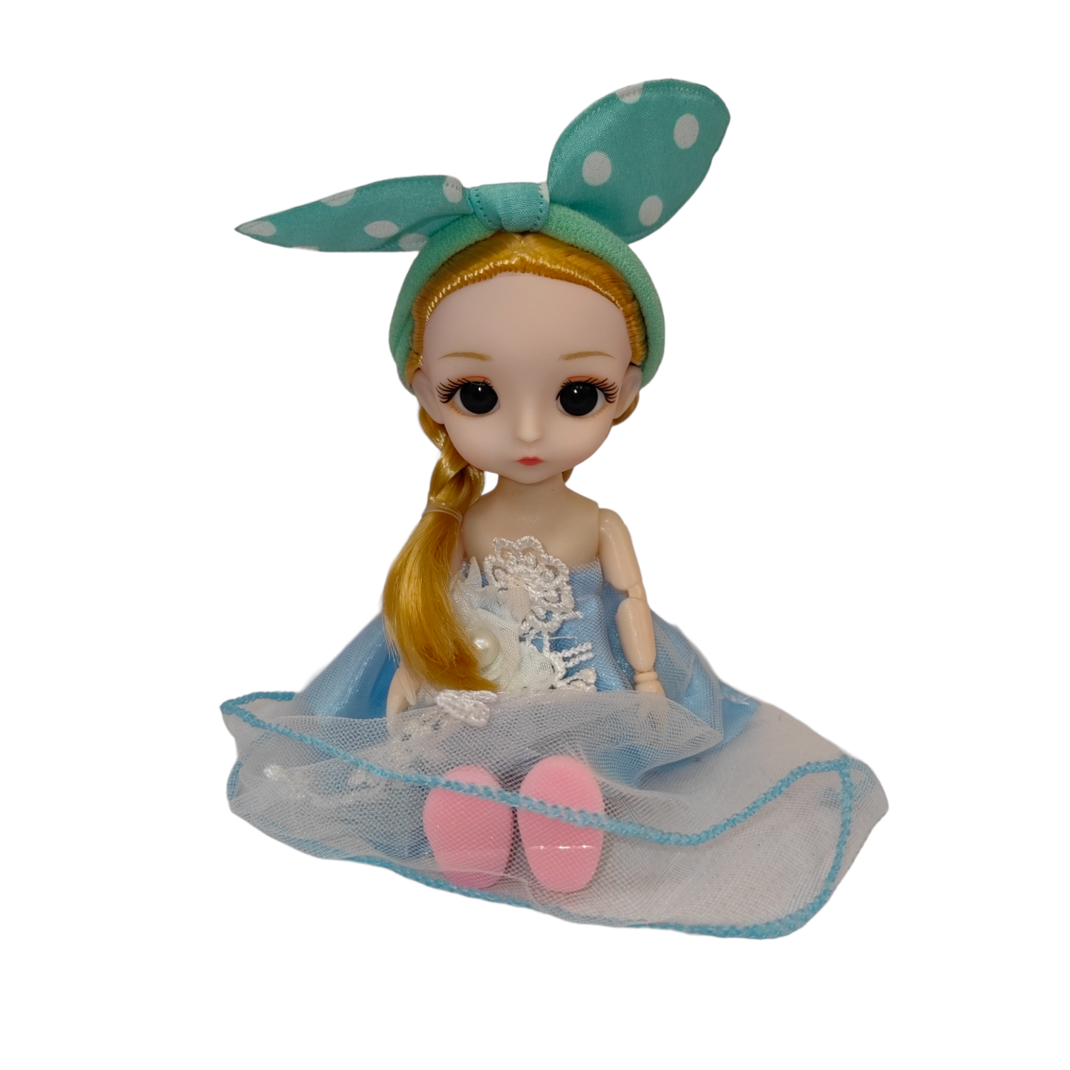 Кукла SHARKTOYS 15 см с бантом в голубом платье в подарочном пакете 350000004 - фото 4