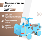 Машинка-каталка с корзиной UNIX Kids Hippo с ручками беговел до 40 кг голубой