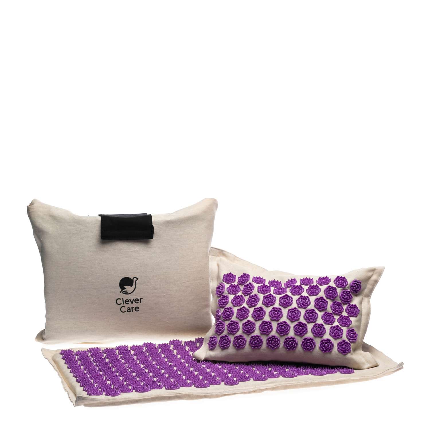 Набор: коврик и подушка CleverCare акупунктурные с сумкой для хранения и переноски цвет бежевый с сиреневым - фото 1
