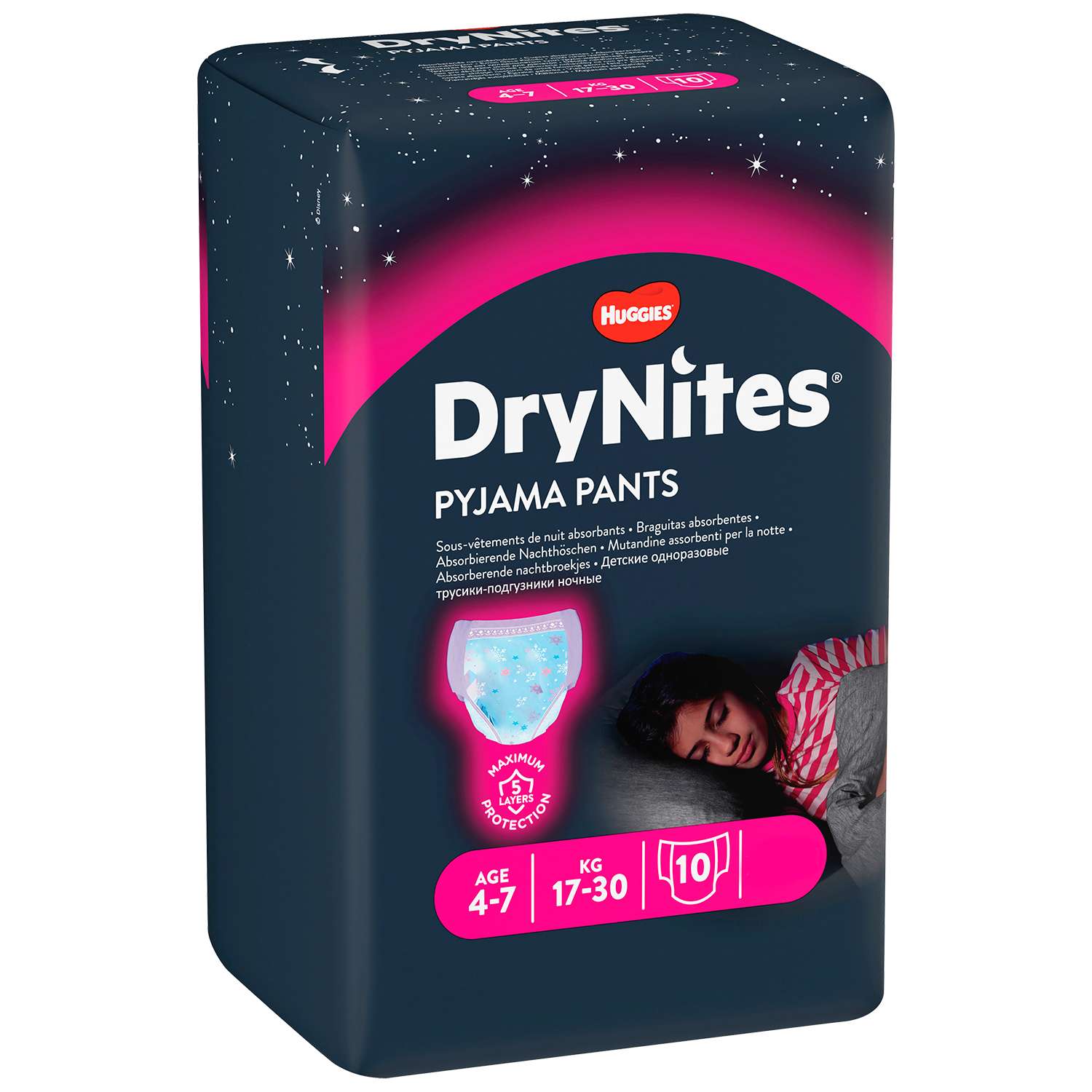 Подгузники-трусики для девочек Huggies DryNites 4-7 лет 17-30 кг 10 шт - фото 2