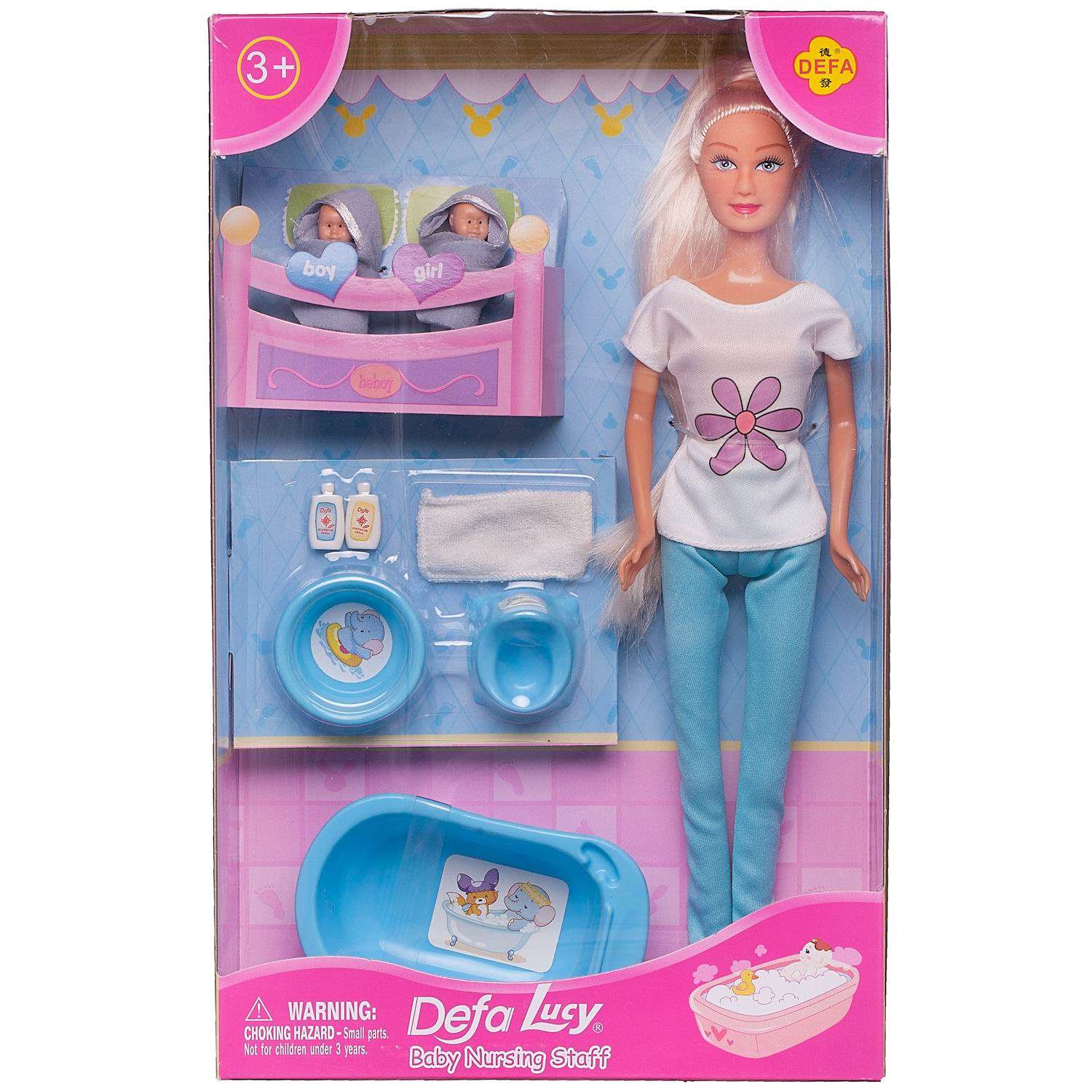 Игровой набор ABTOYS Куклы Defa Lucy Мама с двумя малышами и игровыми предметами 8213d/голубые - фото 1