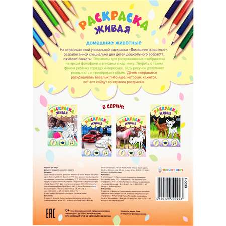 Раскраска А4 Bright Kids ДОМАШНИЕ ЖИВОТНЫЕ 8 листов 198х260