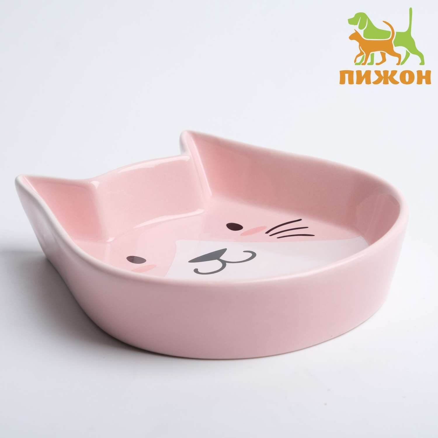 Миска Пижон керамическая «Голова кота 2» 200 мл 15x13x3 cм розовая - фото 1