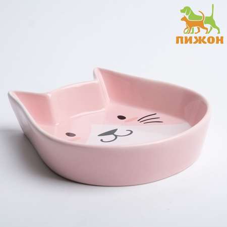 Миска Пижон керамическая «Голова кота 2» 200 мл 15x13x3 cм розовая