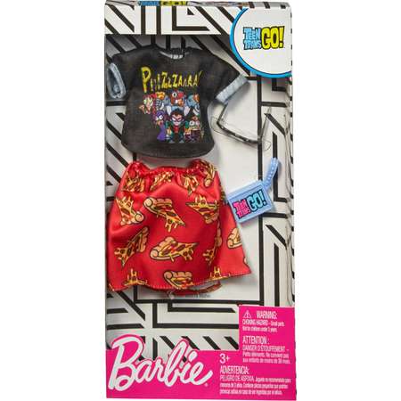 Одежда Barbie Универсальный полный наряд коллаборации Юные титаны Черный топ и красная юбка FXK71