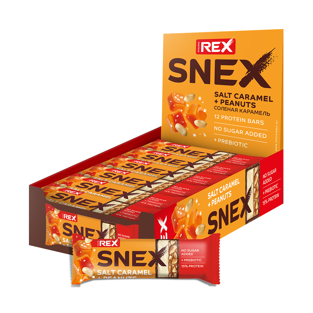 Протеиновые батончики ProteinRex Snex соленая карамель 12шт - фото 1