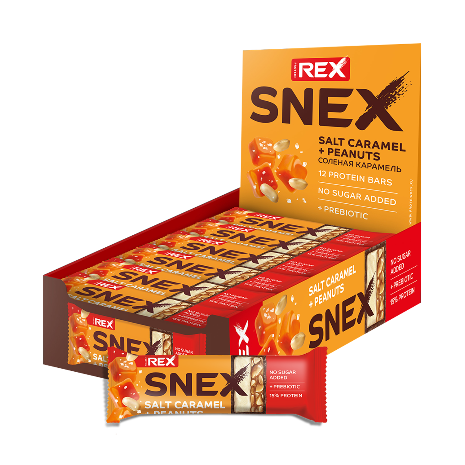 Протеиновые батончики ProteinRex Snex соленая карамель 12шт - фото 1