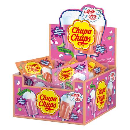 Карамель Chupa Chups Milk Tea со вкусом клубники и персика 15г