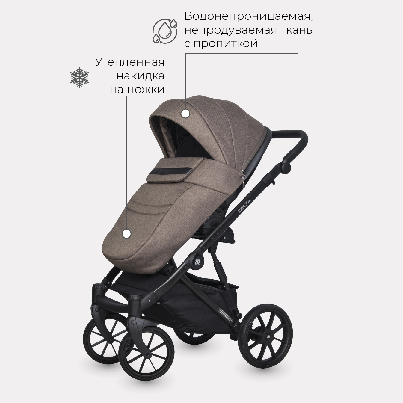 Коляска детская универсальная Riko Basic DELTA 3 в 1 03 Cappucino капучино - фото 8