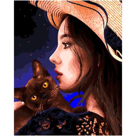 Картина по номерам LORI Девушка и британский кот 40х50 см на холсте с деревянным подрамником