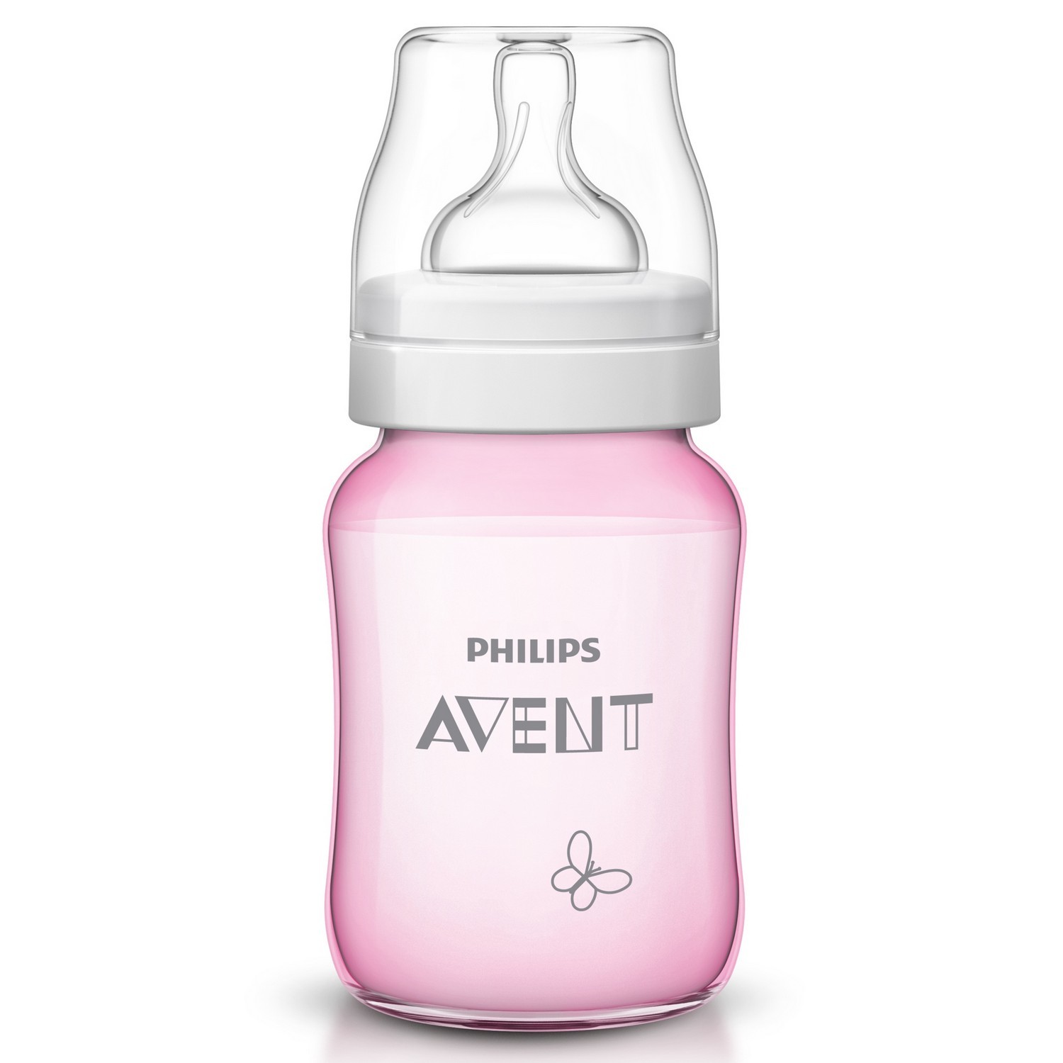 Бутылочка Philips Avent Classic+ SCF573/13 Бабочка 260 мл 1 мес+ Розовая (SCF573/13) - фото 1