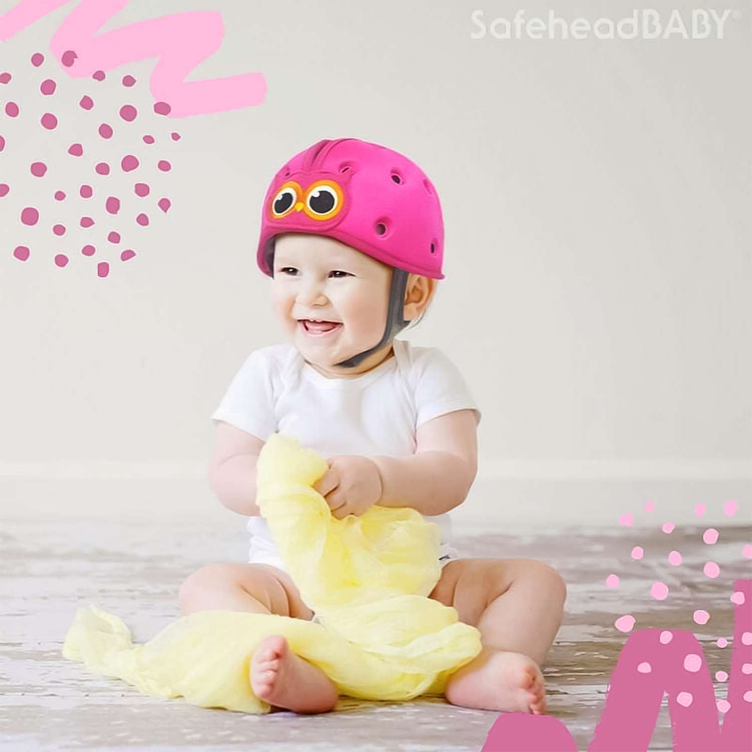 Шапка-шлем SafeheadBABY для защиты головы Сова розовый - фото 6