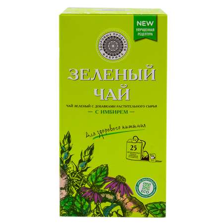 Чай Фабрика Здоровых Продуктов Зеленый с имбирем с травами 1.8г*25пакетиков