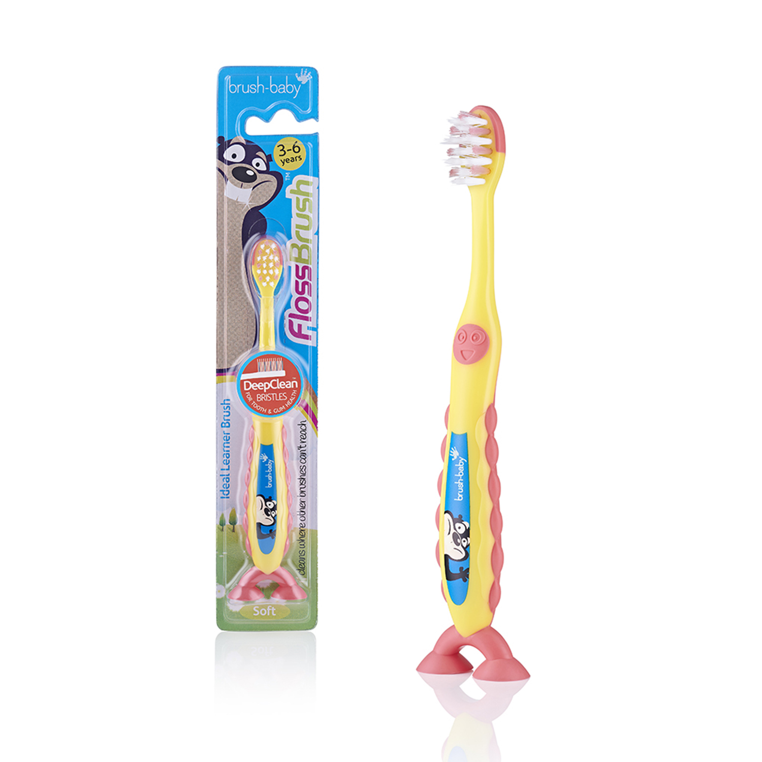 Зубная щетка Brush-Baby FlossBrush NEW от 3-6 лет желтая - фото 1