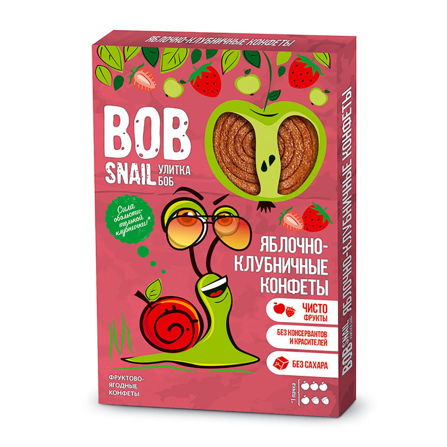 Конфеты Bob Snail натуральные без сахара яблоко-клубника 60г - фото 1