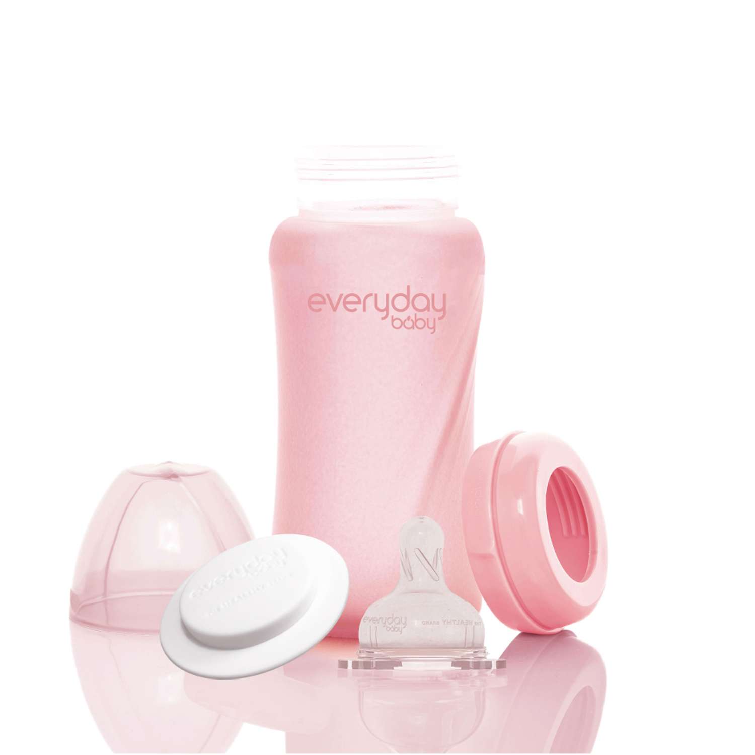 Бутылочка Everyday Baby стеклянная с защитным силиконовым покрытием 240 мл розовый - фото 2