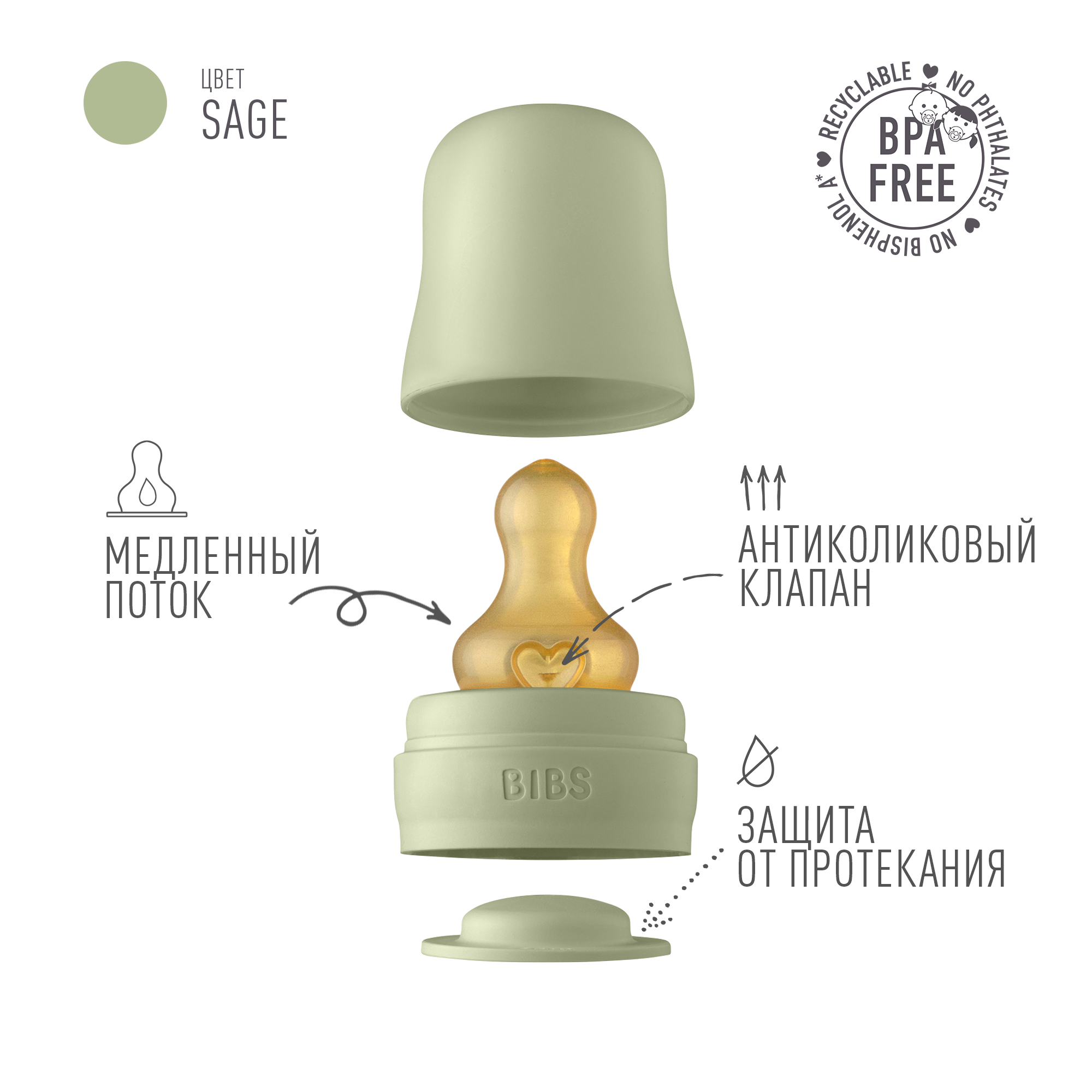 Набор с соской для бутылочки BIBS Bottle Kit Sage - фото 2